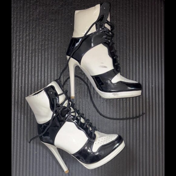 High Top Lace Stiletto Lace up Sneaker Booties - Picture 1 of 7